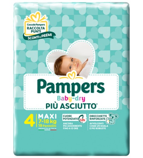 PANNOLINI PER BAMBINI PAMPERS BABY DRY DOWNCOUNT NO FLASH MA XI 19 PEZZI