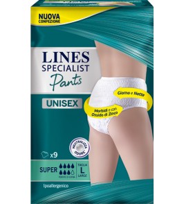 LINES SPECIALIST PANTS SUPER L X 9 PANNOLONE MUTANDINA INDOSSABILE COME NORMALE BIANCHERIA TIPO PULL-ON