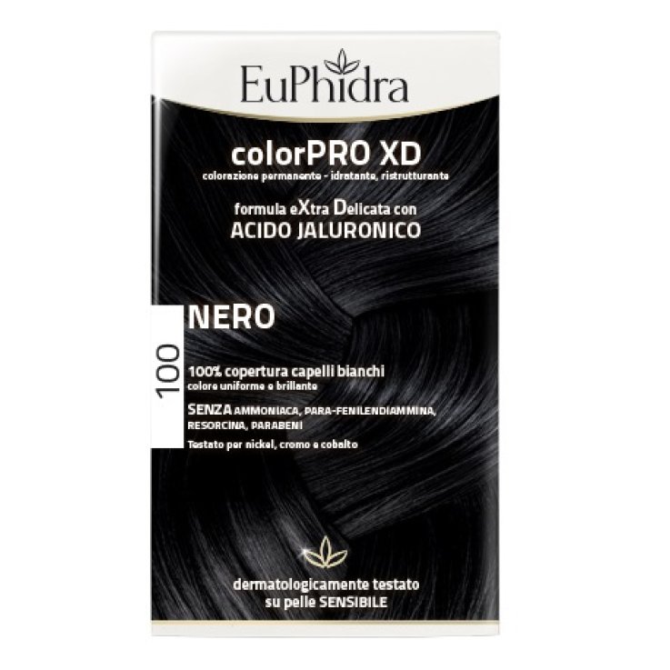 EUPHIDRA COLORPRO XD 100 NERO GEL COLORANTE CAPELLI IN FLACO NE + ATTIVANTE + BALSAMO + GUANTI