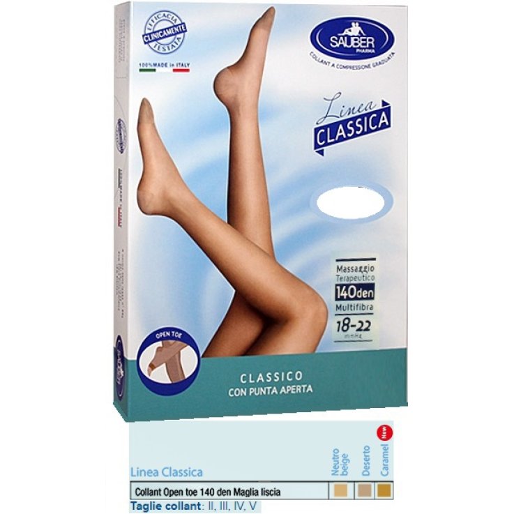 SAUBER COLLANT OPEN TOE MAGLIA LISCIA 140 DEN COLORE DESERTO TAGLIA 3 LINEA CLASSICA