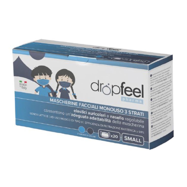 DROPFEEL PHARMA MASCHERINE FACCIALI USO MEDICO MONOUSO SMALLTIPO II BLU NAVY E AZZURO 20 PEZZI