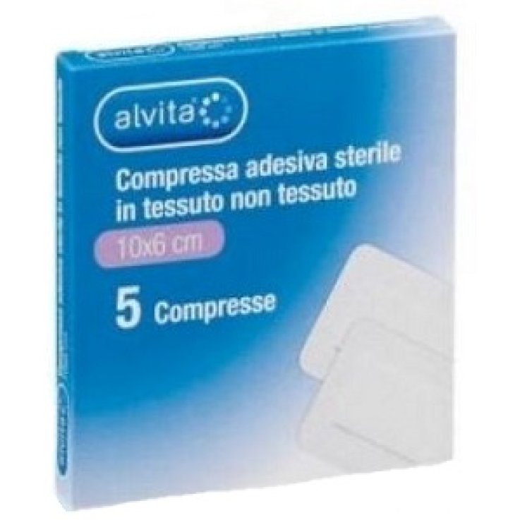 ALVITA GARZA COMPRESSA ADESIVA STERILE IN TESSUTO NON TESSUTO ESTENSIBILE BIANCO 10X6CM 5 PEZZI