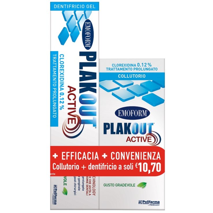 EMOFORM PLAK OUT ACTIVE CLOREXIDINA 0,12% COLLUTORIO 200 ML+ DENTIFRICIO 75 ML