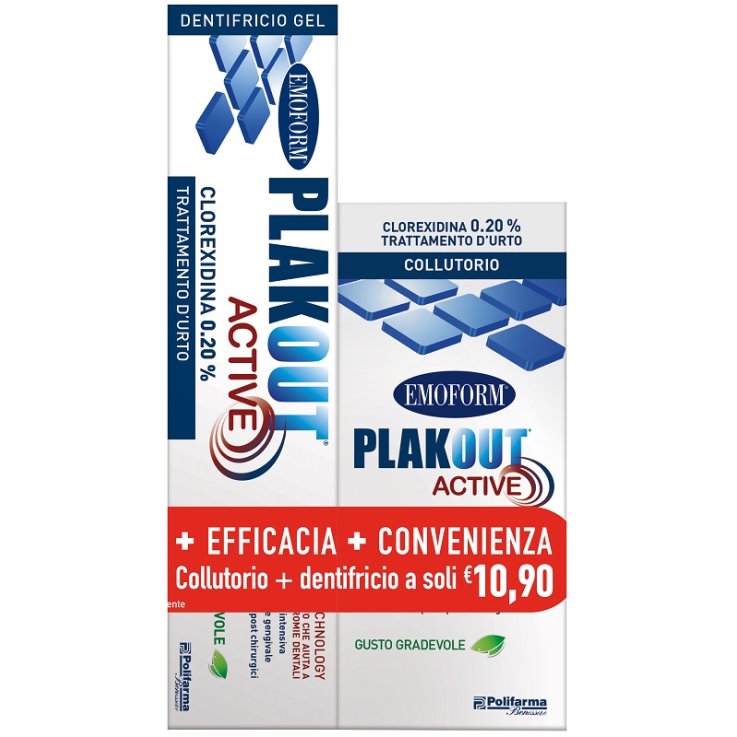 EMOFORM PLAK OUT ACTIVE CLOREXIDINA 0,20% COLLUTORIO 200 ML+ DENTIFRICIO 75 ML