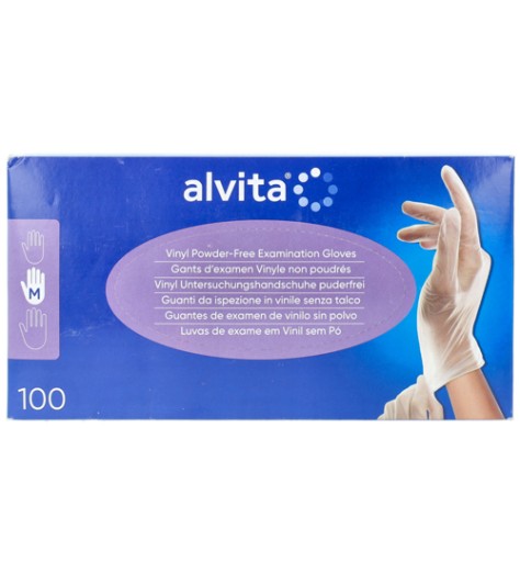 ALVITA GUANTI IN VINILE SENZA POLVERE TAGLIA M 100 PEZZI ALVITA GUANTI IN VINILE SENZA POLVERE TAGLIA M 100 PEZZI