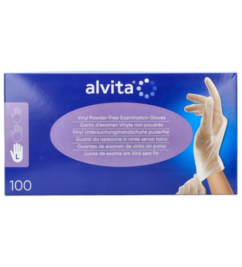 ALVITA GUANTI IN VINILE SENZA POLVERE TAGLIA L 100 PEZZI ALVITA GUANTI IN VINILE SENZA POLVERE TAGLIA L 100 PEZZI