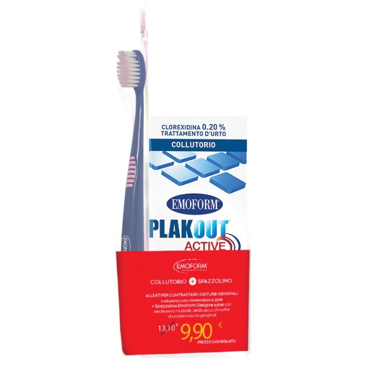 EMOFORM PLAK OUT ACTIVE COLLUTORIO 0,20% CLOREXIDINA 200 ML+ EMOFORM GENGIVE SANE SPAZZOLINO